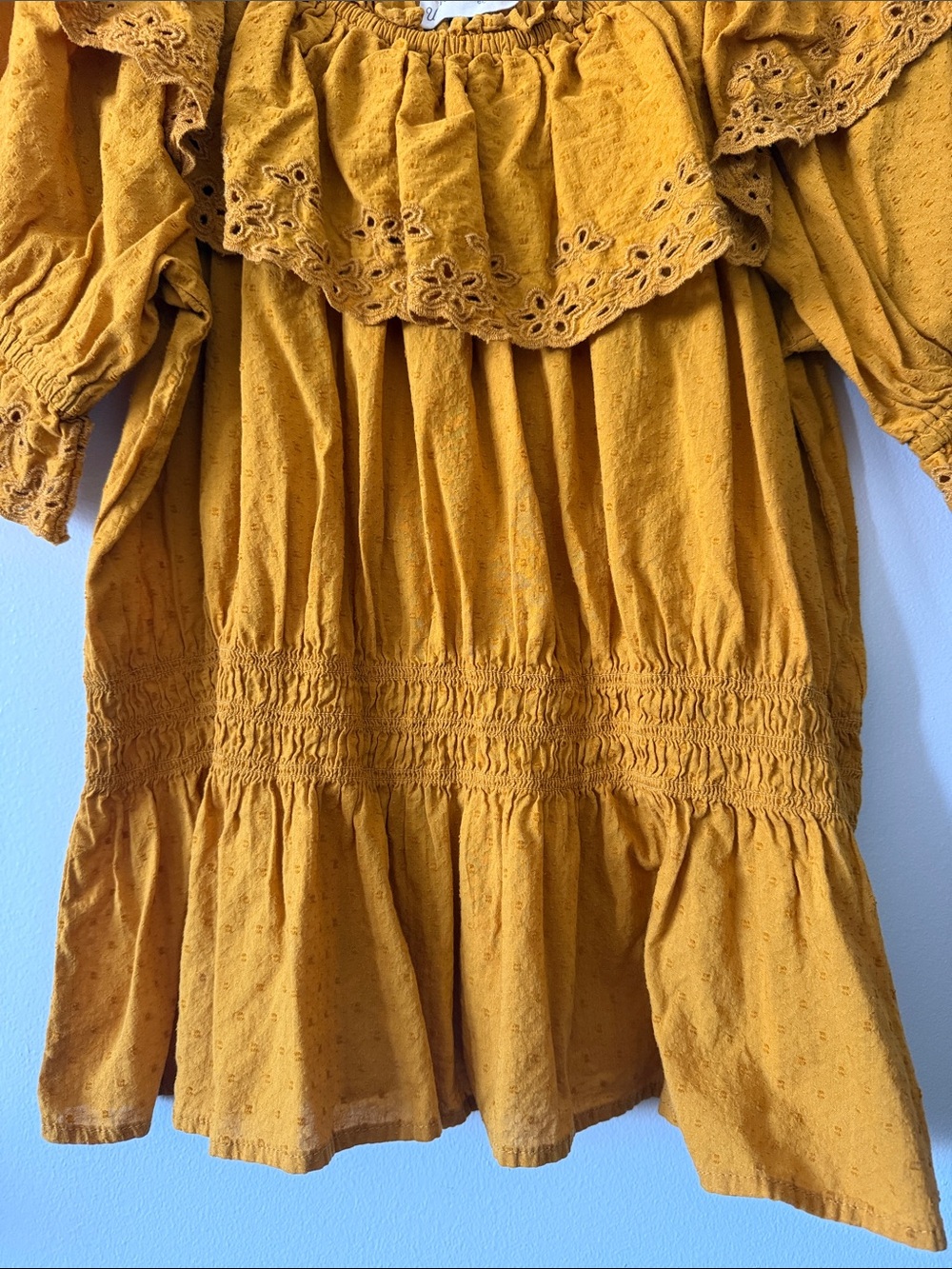 Universal Thread|Mustard|Eyelet Ruffle Peasant Top|Large|EUC - Picture 7 of 8